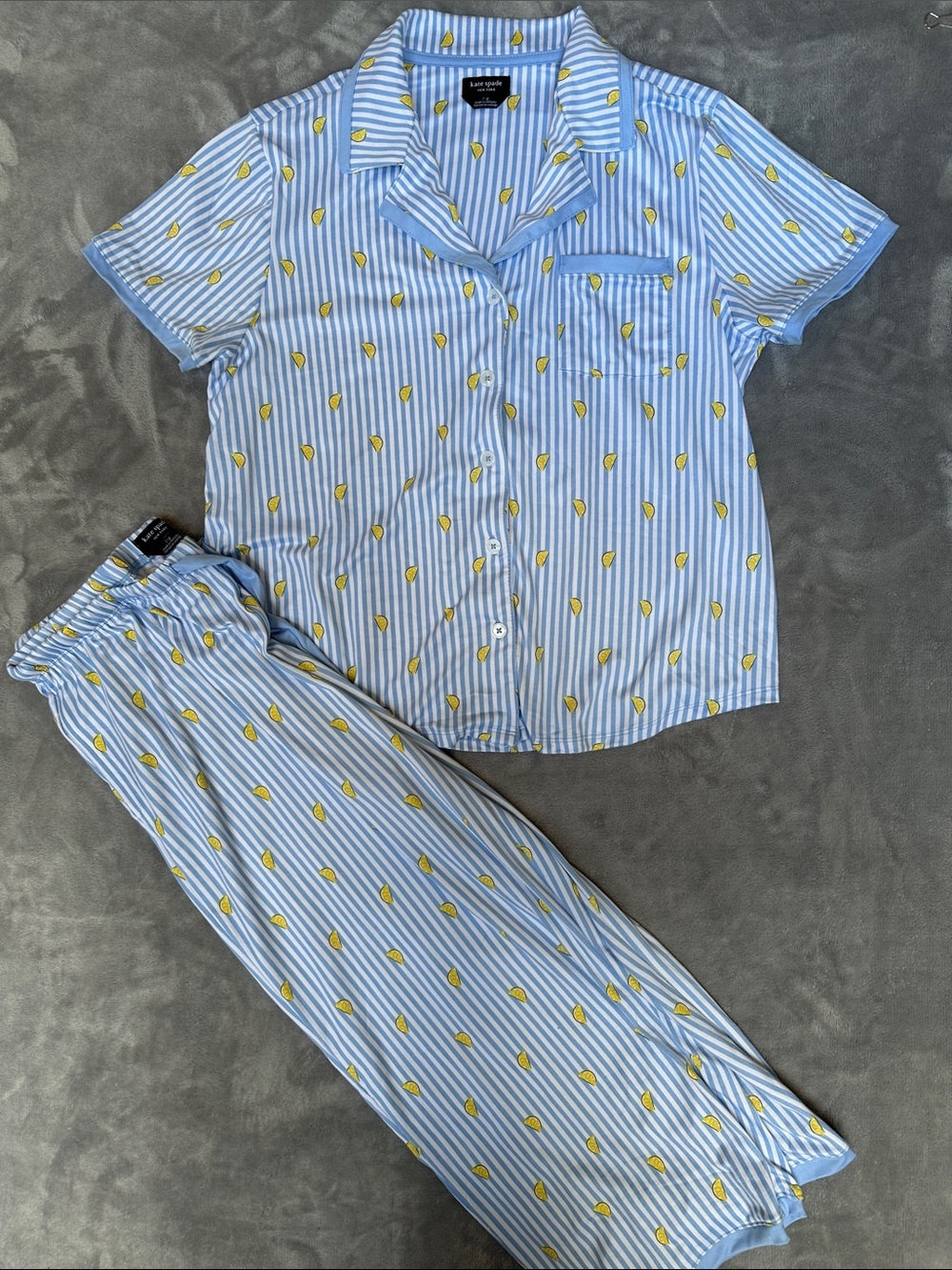 kate spade Blue and Yellow Striped Lemon Pajama Set